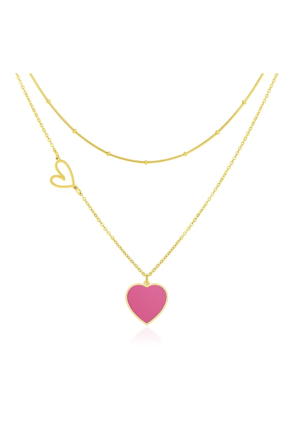 Gold Plated Layered Necklaces for Women Trendy, Hot Pink Heart Choker Pendant Necklace, Stainless Steel Stacked Necklaces, Heart Chain Necklace, Y2K Preppy Heart Jewelry