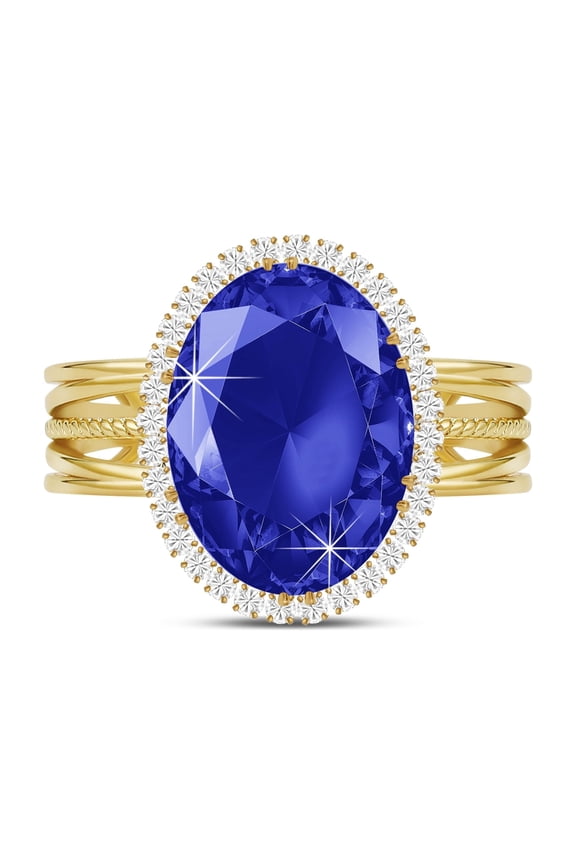 Navy Blue Chunky Rings for Women, Gold Plated Birthstone Adjustable Rings, Statement Oval Rings, Imitation Diamond Fake Crystal CZ Faux Gemstone Cocktail Costume Rings