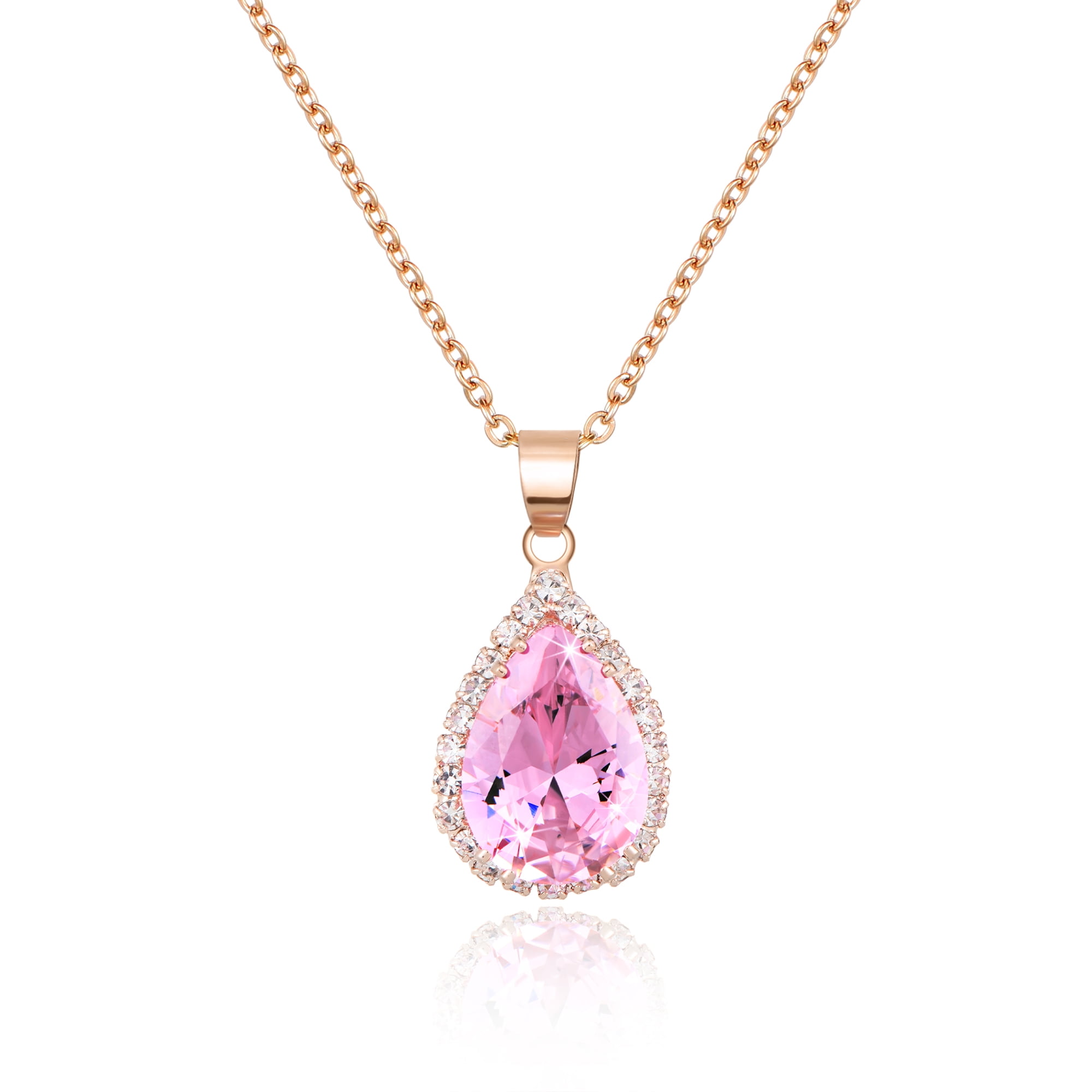 NOT FADE Small Pink Crystal Charm Necklace Chain Gold Color 316L