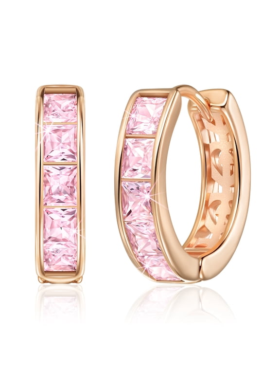 Pink Cubic Zirconia Earrings Studs, Rose Gold Hoop Earrings for Women Trendy, Flat Back Helix Moissanite Earrings, Cute Small Huggie Earrings, Cartilage Cuff Ear Piercing