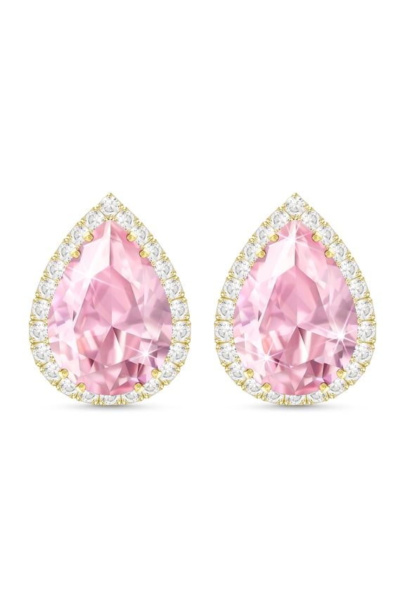 Pink Earrings Studs for Women, Diamond Morganite Cartilage Earring Set, 14K Gold Plated Stud Earrings Iridescent Rhinestone Crystal Teardrop Earrings Hypoallergenic
