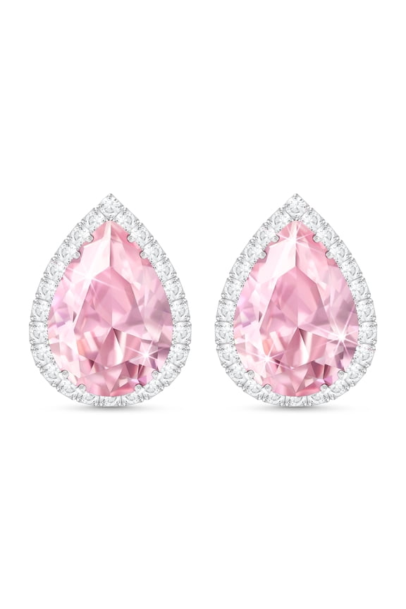 Pink Earrings Studs for Women, Silver Imitation Diamond Morganite Teardrop Cartilage Stud Earrings Set, Wedding Bridal Iridescent Rhinestone Crystal Sparkly Bridesmaid Jewelry