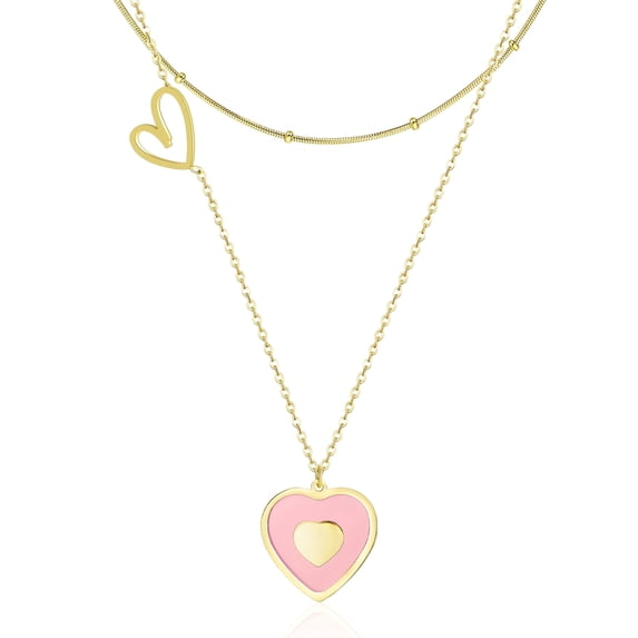 Linawe Pink Gold Heart Layered Necklace for Women, Stainless Steel Pendant Chain Choker Layering Necklace Set, Preppy Y2K Cute Stuff, Gift for Her Valentines Day Anniversary