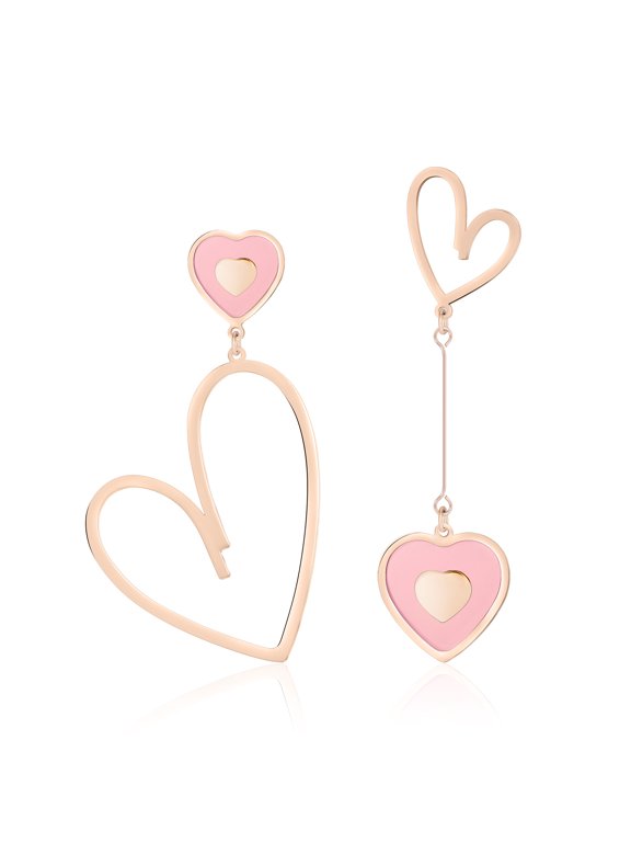 Pink Heart Earrings, Hypoallergenic Stainless Steel Rose Gold Dangle Earrings for Women Trendy, Preppy Y2K Statement Fun Jewelry, Anniversary Birthday Valentine's Day Gift