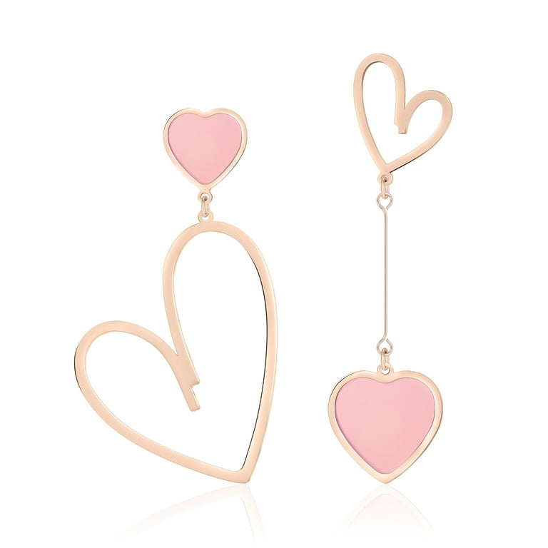Linawe Pink Heart Earrings for Women, Hypoallergenic Stainless