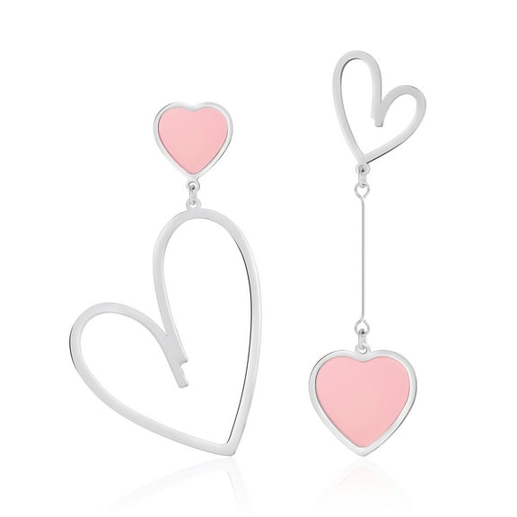 Linawe Pink Heart Earrings for Women Trendy, Hypoallergenic Stainless Steel Silver Dangle Earrings, Mismatched Preppy Stuff Y2K Cute Drop Earrings, Gift Valentine's Day Anniversary