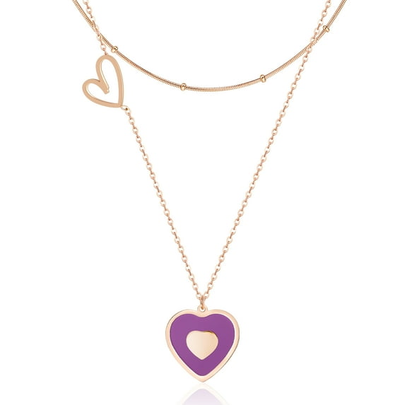 Linawe Purple Chain Necklace for Women Trendy, Heart Choker Rose Gold, Heart Pendant Layered Preppy Necklace, Long Lover Necklace, y2k Queen Jewelry