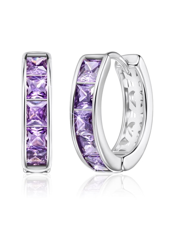 Purple Earrings for Women Trendy, Silver Hoop Earrings, Amethyst Cubic Zirconia Earrings Studs, Helix Cute Small Hoop, Huggie Earrings, Ear Tragus Safety Pin Cartilage