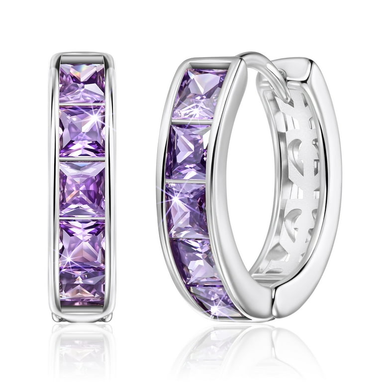 Linawe Purple Earrings for Women Trendy, Silver Hoop Earrings