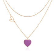 Linawe Purple Heart Layered Necklaces for Women, Rose Gold Heart Chain Choker Pendant Necklace, Stainless Steel Stacked Necklaces, Y2K Preppy Cute Jewelry Lover Necklace
