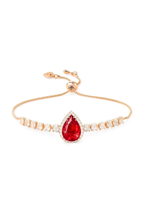 Red Crystal Imitation Diamond Charm Bracelet, Rose Gold Bracelets for Women, Ruby Rhinestone Birthstone Moissanite Chain Bracelet Set, Prom Preppy Wedding Costume Jewelry
