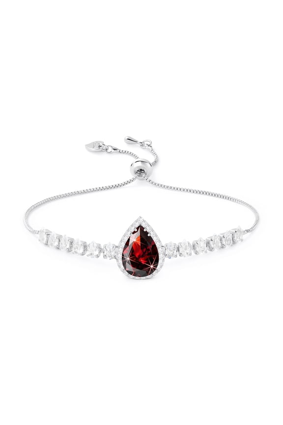 Red Crystal Imitation Diamond Charm Silver Bracelets for Women, Garnet Rhinestone Birthstone Moissanite Cubic Zirconia Chain Bracelet Set, Prom Costume Wedding Jewelry