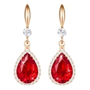 Linawe Red Dangle Earrings for Women Rose Gold, Ruby Imitation Diamond Wedding Drop Earrings, Rhinestone Cubic Zirconia Crystal Earrings Set, Teardrop Birthstone Jewelry