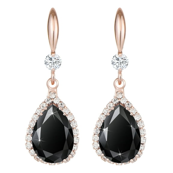 Linawe Rose Gold Black Chandelier Earrings for Women Trendy, Diamond Drop Dangle Rhinestone Cubic Zirconia Crystal Dangly Earrings, Teardrop Birthstone Earrings Dangling