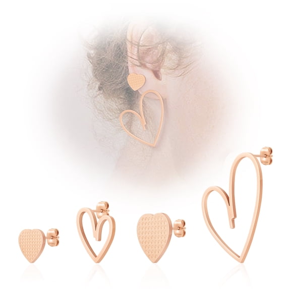 Linawe Rose Gold Heart Earrings Set for Women, Hypoallergenic Stainless Steel Stud Earrings Cartilage Tragus Multiple Piercing Jewelry, Gift Anniversary Birthday Valentines