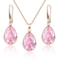 thumbnail image 1 of Linawe Rose Gold Pink Jewelry Sets, Crystal Pendant Necklace Set Pink Earrings Dangling Imitation Diamond Rhinestone Cubic Zirconia Birthstone Teardrop Dangle Matching Wedding Set, 1 of 7