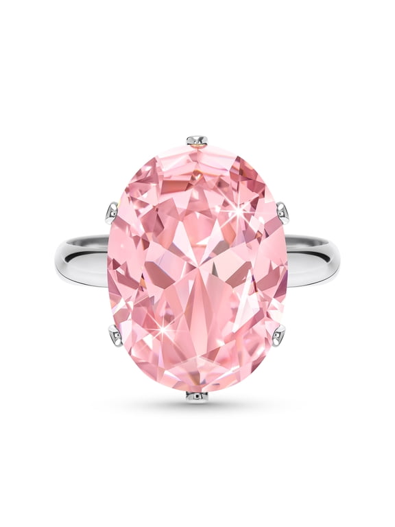 Rose Quartz Morganite Pink Imitation Diamond Cubic Zirconia Ring for Women, Silver Engagement Wedding Gemstone Rhinestone Adjustable Ring Costume Jewelry