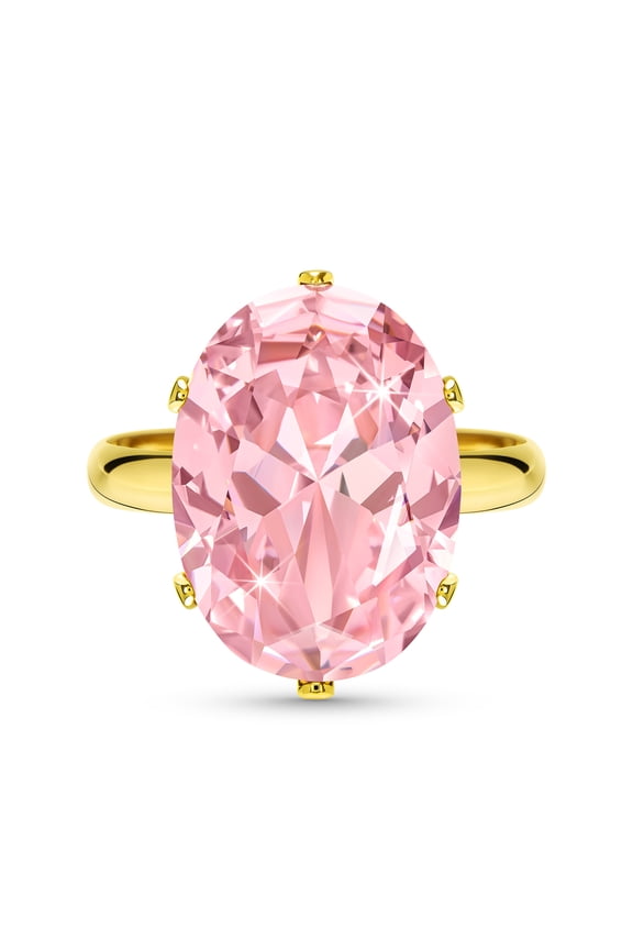 Rose Quartz Pink Imitation Diamond Rings for Women, Gold Plated Cubic Zirconia Fake Engagement Wedding Adjustable Ring, Faux Gemstone Rhinestone Costume Rings