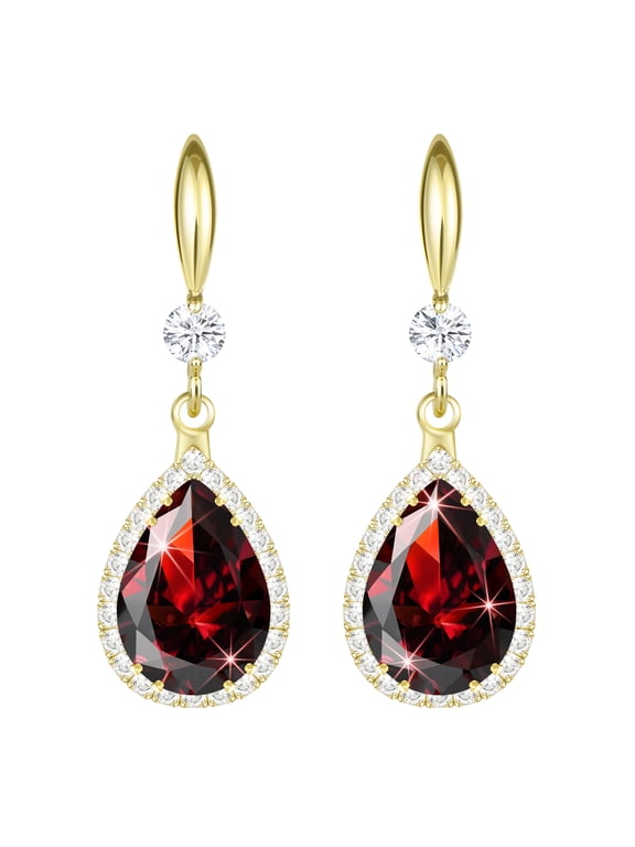 Ruby Diamond Dangle Earrings for Women, 14K Gold Plated Rhinestone Cubic Zirconia Crystal Teardrop Earrings, Wedding Bride Bridesmaids Earrings, Birthstone Jewelry