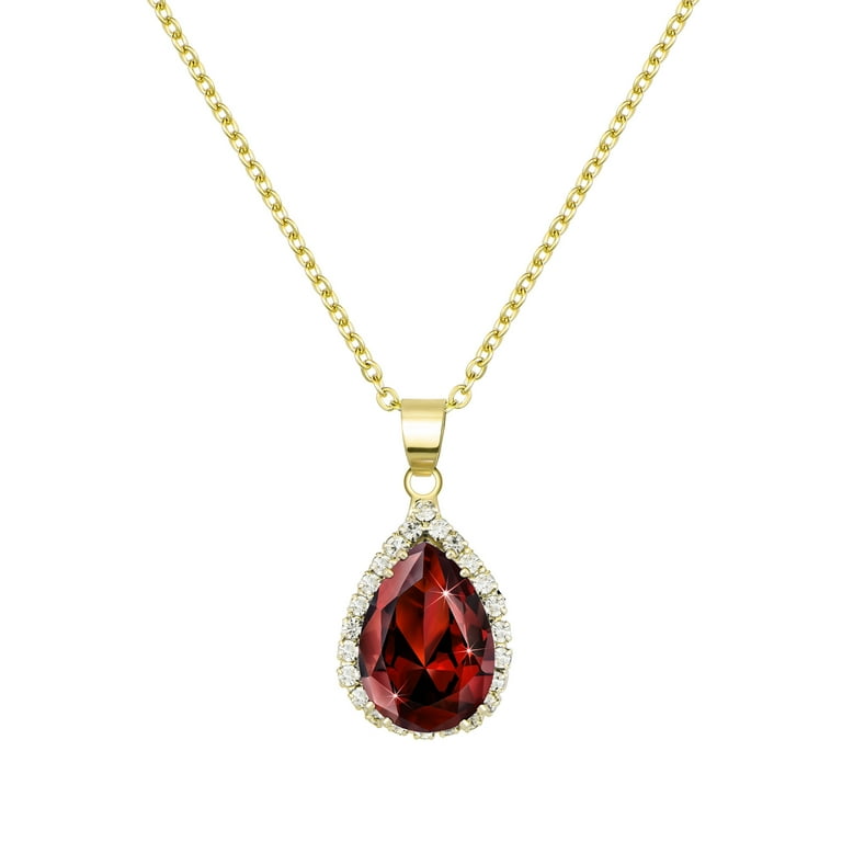 Linawe Ruby Necklace for Women Trendy, Red Crystal Pendant Gold