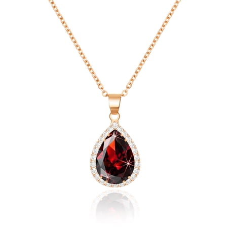 Linawe Ruby Rose Gold Chain Necklace for Women Trendy, Red Crystal Pendant Imitation Diamond Necklace, Boho Costume Jewelry Cubic Zirconia Birthstone Rhinestone Set