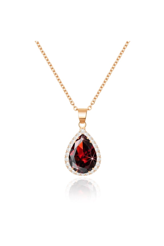 Ruby Rose Gold Chain Necklace for Women Trendy, Red Crystal Pendant Imitation Diamond Necklace, Boho Costume Jewelry Cubic Zirconia Birthstone Rhinestone Set