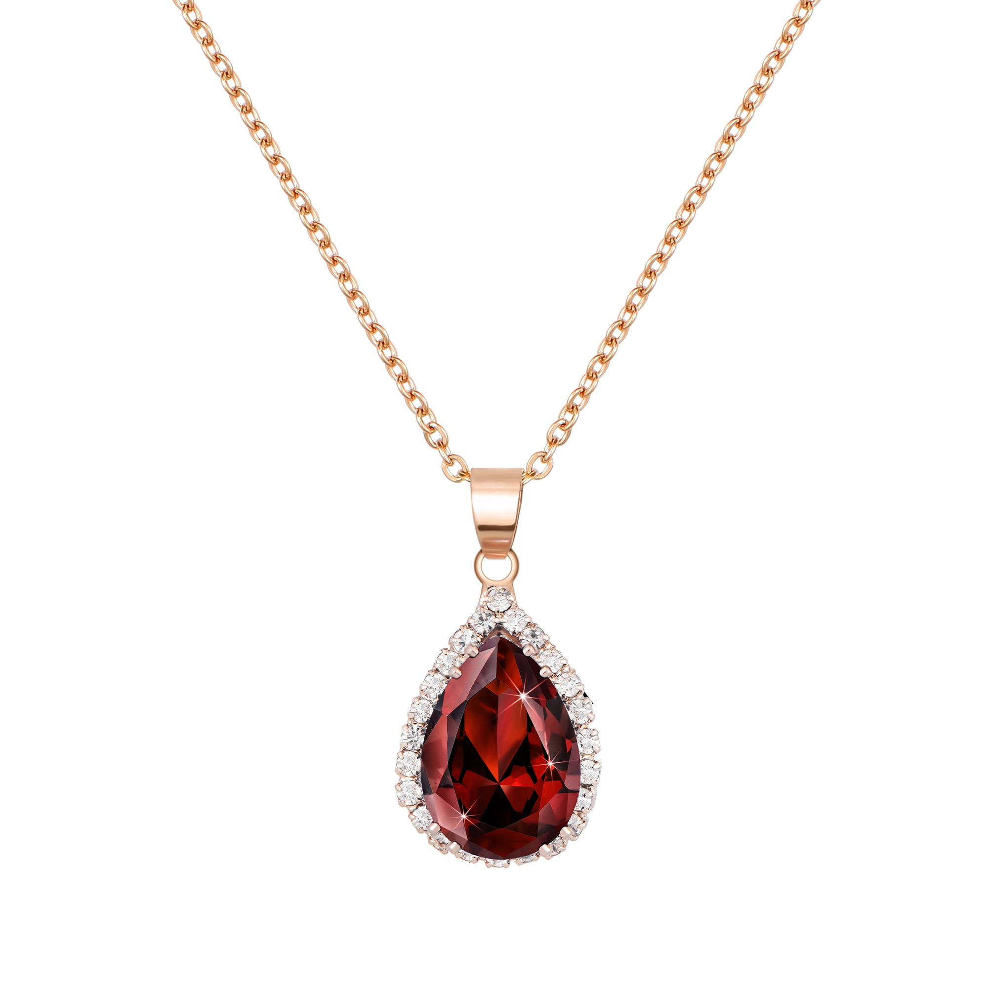 Linawe Ruby Necklace for Women Trendy, Red Crystal Pendant