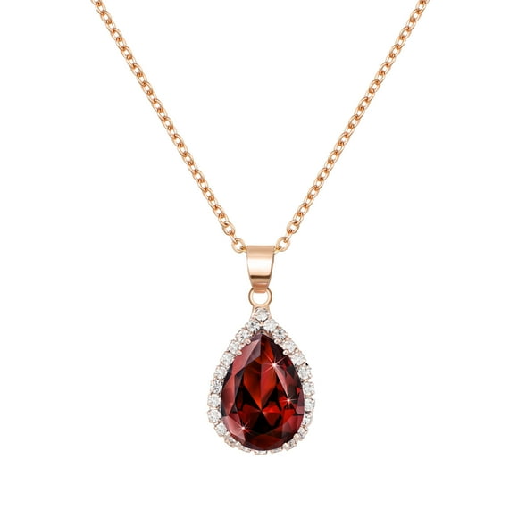Ruby Rose Gold Chain Necklace for Women Trendy, Red Crystal Pendant Diamond Necklace, Boho Costume Jewelry Cubic Zirconia Birthstone Rhinestone Set, Preppy Beach