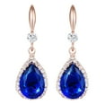thumbnail image 1 of Linawe Sapphire Blue Earrings for Women Rose Gold, Diamond Drop Dangle Earrings, Chandelier Rhinestone Cubic Zirconia Crystal Teardrop Earrings, Wedding Jewelry Set, 1 of 7