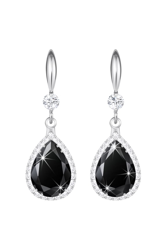 Silver Earrings for Women Trendy, Black Dangle Imitation Diamond Drop Earrings, Chandelier Rhinestone Cubic Zirconia Crystal Teardrop Earrings, Birthstone Black Jewelry