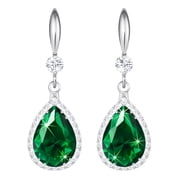 Linawe Silver Emerald Green Earrings, Imitation Diamond Dangle Rhinestone Cubic Zirconia Crystal Drop Earrings for Women, Teardrop Birthstone Drop Earrings, Wedding Jewelry Set