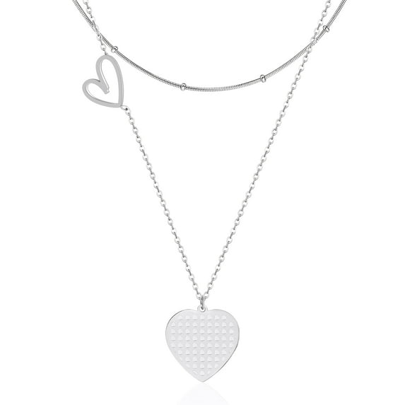 Linawe Silver Heart Layered Necklaces for Women Trendy, Layering Pendant Choker White Gold Stainless Steel Necklace Set, Preppy Jewelry, Gift Her Valentine Day Anniversary Birthday