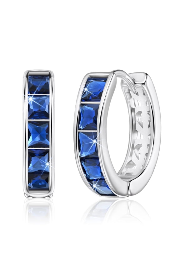 Silver Hoop Earrings for Women Trendy, Blue Cubic Zirconia Huggie Earrings, Sapphire Piercing Jewelry Ear Cuff Cartilage Earrings, Mini Chunky Tiny Small Rhinestone Hoops