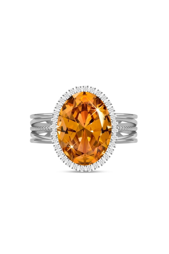 Silver Plated Adjustable Rings for Women, Created Yellow Birthstone Chunky Rings, Imitation Diamond Statement Rings, Fake Crystal Gemstone Cubic Zirconia Costume Ring