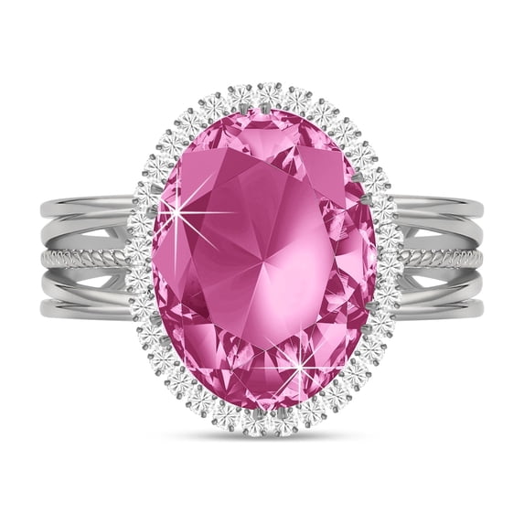 Linawe Silver Plated Adjustable Rings for Women, Fake Pink Birthstone Imitation Diamond Rings, Chunky Faux Gemstone Crystal CZ Rings, Statement Cocktail Ring, Cubic Zirconia Costume Rings