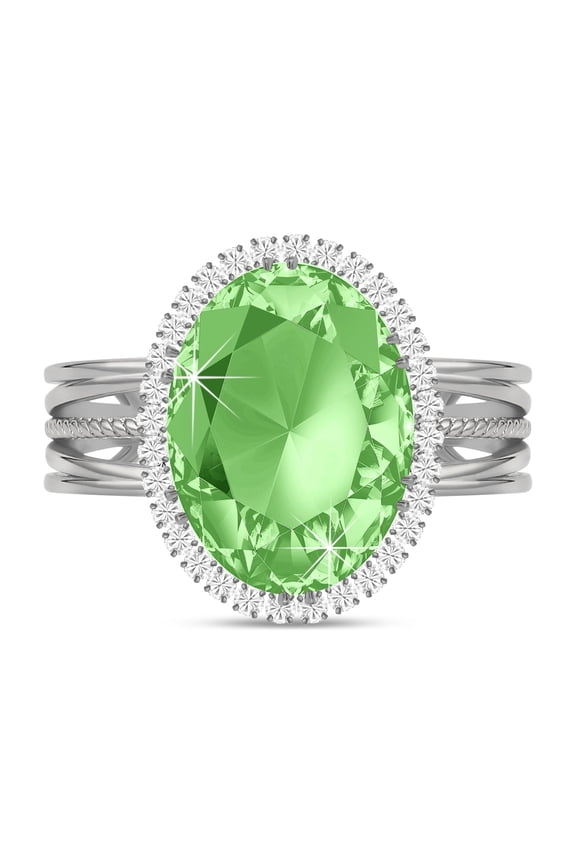 Silver Plated Adjustable Rings for Women, Imitation Diamond Created Birthstone Green Rings, Fake Crystal Rhinestone Faux Gemstone Cocktail Rings, Costume Oval Ring