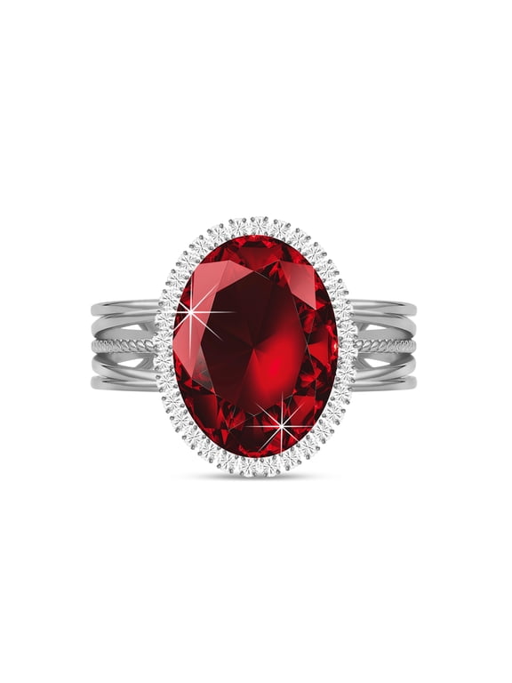 Silver Plated Birthstone Rings for Women, Burgundy Red Chunky Adjustable Rings, Imitation Diamond Fake Crystal Gemstone Cocktail Ring, Oval Cubic Zirconia Rings