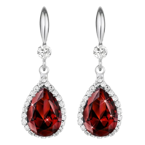 Linawe Silver Red Diamond Dangle Earrings for Women Trendy, Ruby Rhinestone Cubic Zirconia Crystal Teardrop Earrings, Wedding Bride Bridesmaids Birthstone Jewelry