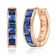 Linawe Small Hoop Earrings for Women Trendy, Blue Cubic Zirconia Huggie Earrings, Sapphire Imitation Diamond Rhinestone Piercing Jewelry Rose Gold Cuff Cartilage Earrings, Mini Chunky Tiny