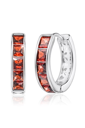 Tragus Piercing Jewelry, Silver Hoop Earrings for Women Trendy, Small Chunky Huggie Earrings, Red Cubic Zirconia Rhinestone Imitation Diamond Ruby Crystal Helix Earrings, Mini Hoop