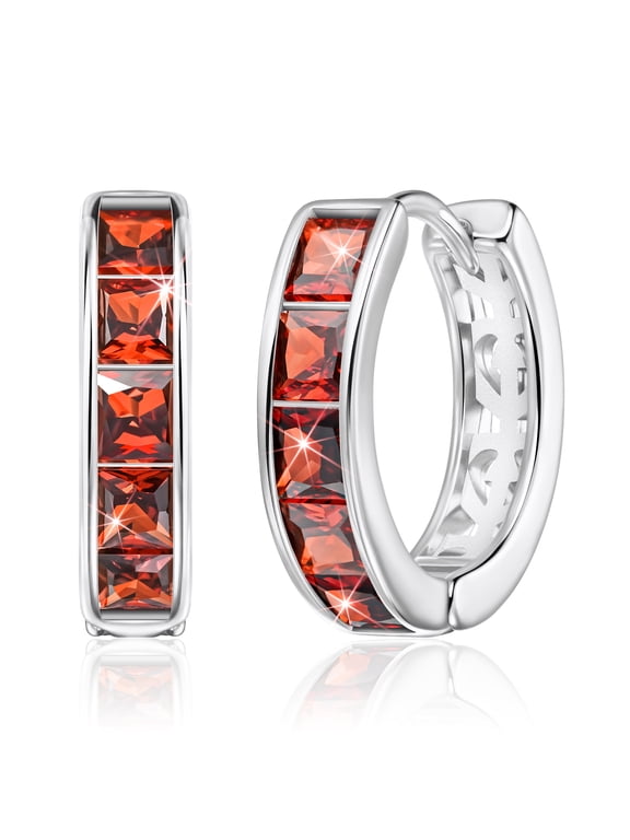 Tragus Piercing Jewelry, Silver Hoop Earrings for Women Trendy, Small Chunky Huggie Earrings, Red Cubic Zirconia Rhinestone Imitation Diamond Ruby Crystal Helix Earrings, Mini Hoop