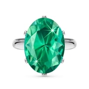 Linawe Turquoise Green Cubic Zirconia Rings for Women, Silver Imitation Diamond Chunky Rings, Adjustable Moissanite Birthstone Oval Crystal Rhinestone Prom Costume Jewelry