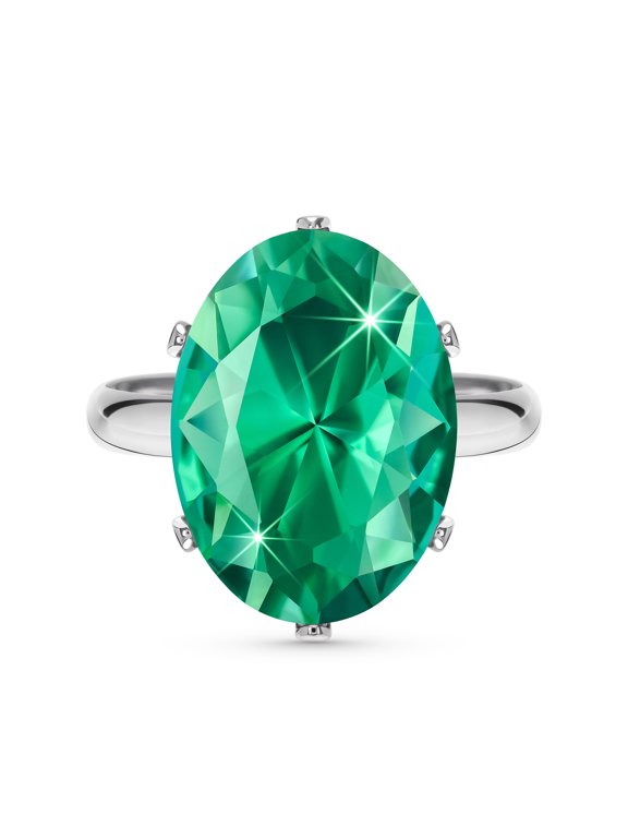 Turquoise Green Cubic Zirconia Rings for Women, Silver Imitation Diamond Chunky Rings, Adjustable Moissanite Birthstone Oval Crystal Rhinestone Prom Costume Jewelry