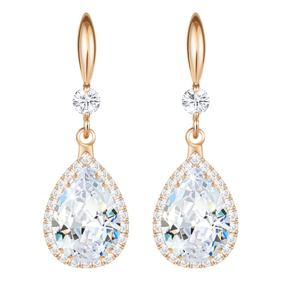 Linawe Wedding Earrings Rose Gold, Imitation Diamond Dangle Rhinestone Drop Earrings for Women Trendy, Cubic Zirconia Chandelier Earrings Crystal Teardrop Jewelry Set