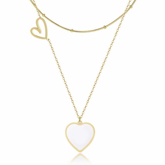 Linawe White Heart Layering Necklaces for Women Trendy, 14K Gold Stainless Steel Pendant Layered Chain Choker Necklace Set, Preppy Cute Y2K Jewelry, Gift Valentines Day Anniversary