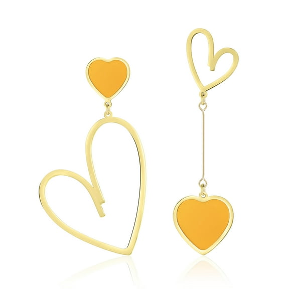 Linawe Yellow Heart Dangle Earrings for Women Trendy, Gold Hypoallergenic Stainless Steel Drop Earrings, Asymmetrical Preppy Y2K Jewelry, Anniversary Birthday Valentine's Day Gift