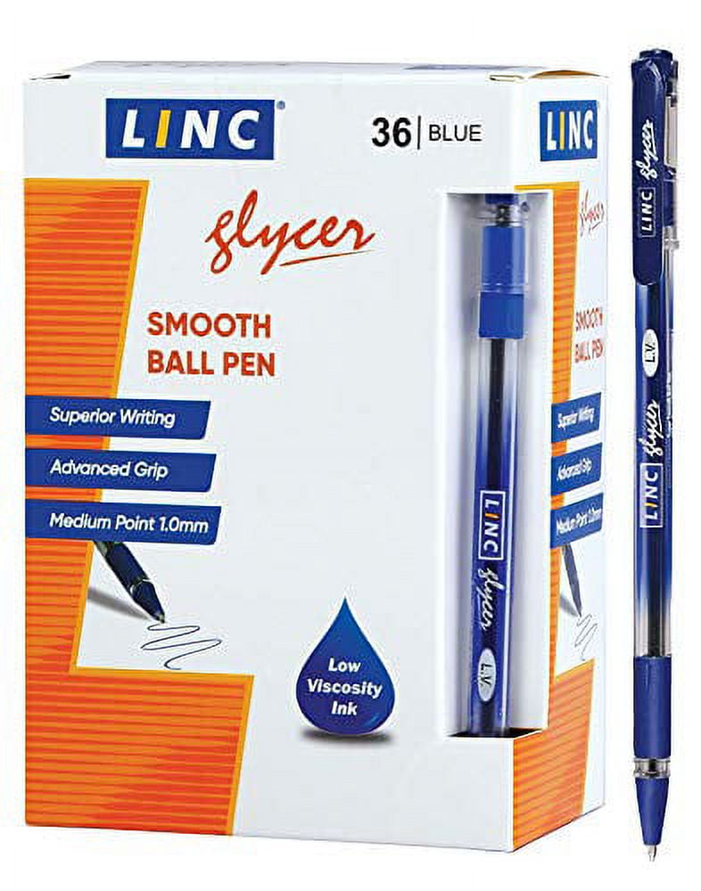 Linc Glycer Smooth Ball Point Pen, Soft Grip, 1.00mm Tip, 36Count