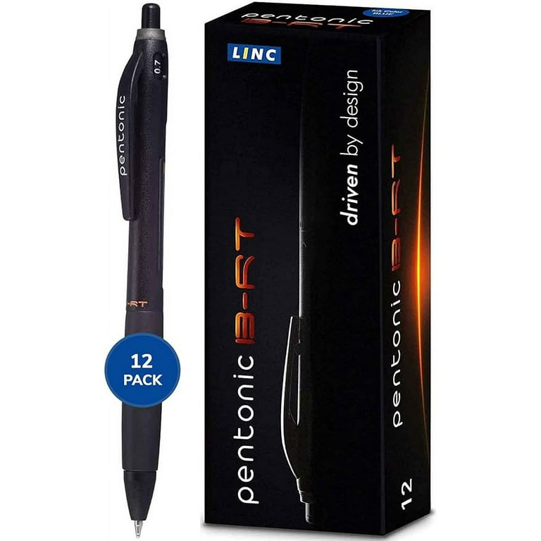 Linc Pentonic Black BR-T Retractable Ball Point Pens 0.7 mm Fine Point, 12  CT Bulk | Lightweight & Smooth Premium Pens For Journaling, Planner, No