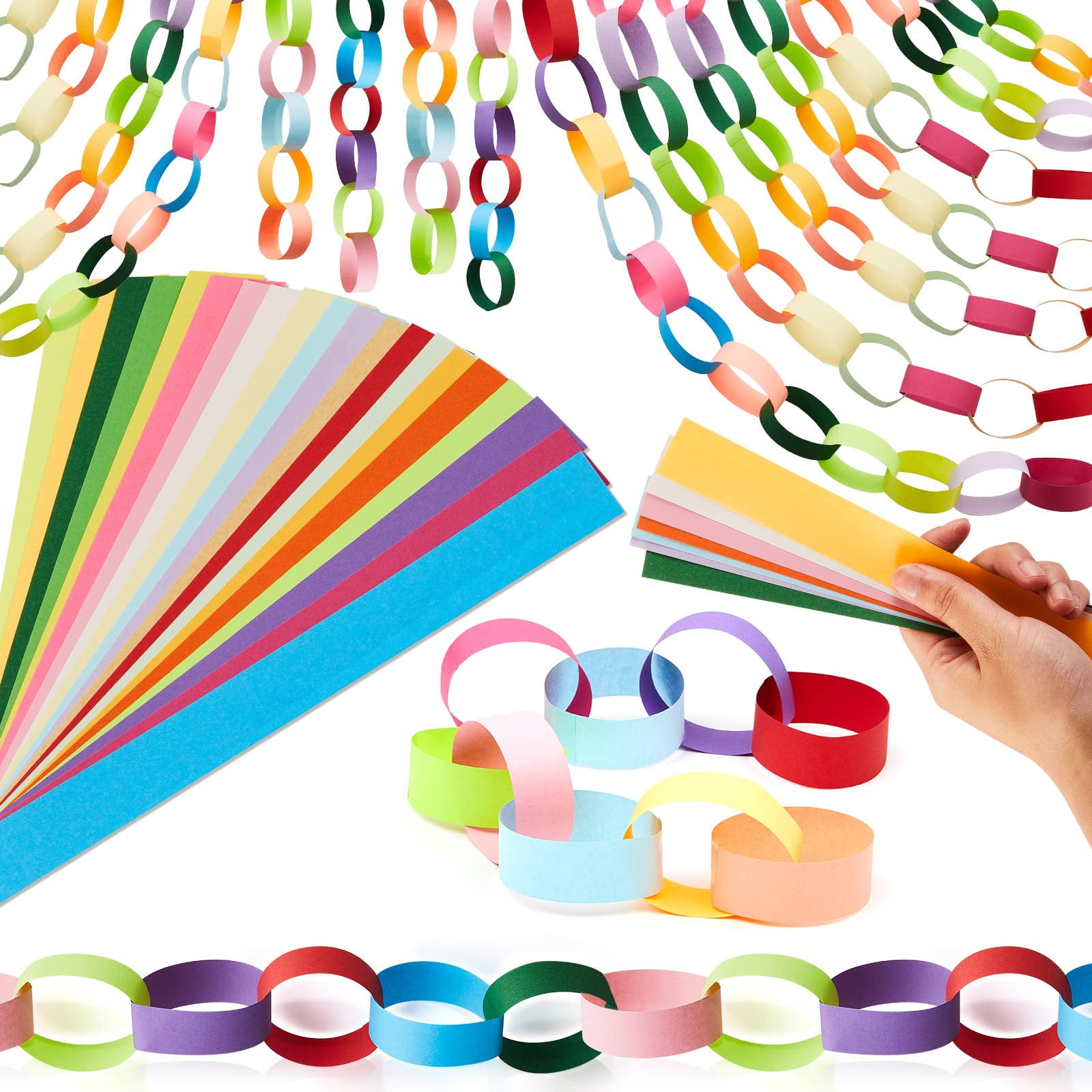 Lincia 1000 Sheets Bright DHF10 Paper Chain Strips Construction Paper 1