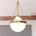 thumbnail image 1 of Lincoln 1-Light 12.75 in. Wide Muted Brass Gold Globe Mini Pendant with White Milk Glass Shade, 1 of 10